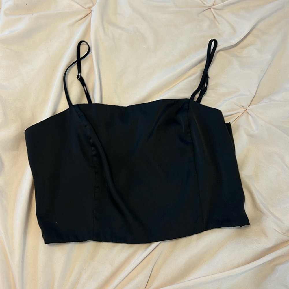Black satin crop top